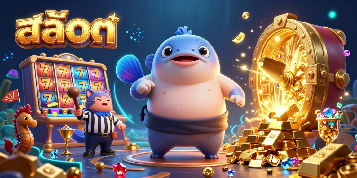 Engage with the vibrant สล็อต slot machine scene featuring characters in a dynamic underwater casino.