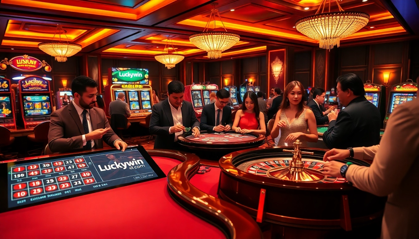 Experience thrilling gameplay at Luckywin com with diverse casino tables and vibrant slot machines.