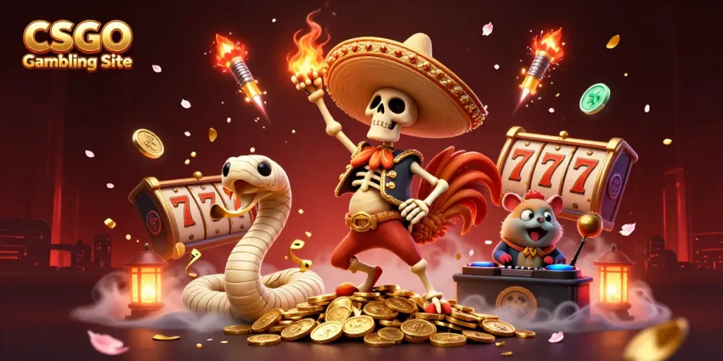 Experience the thrill of CSGO Gambling Site with vibrant characters and dynamic casino elements.