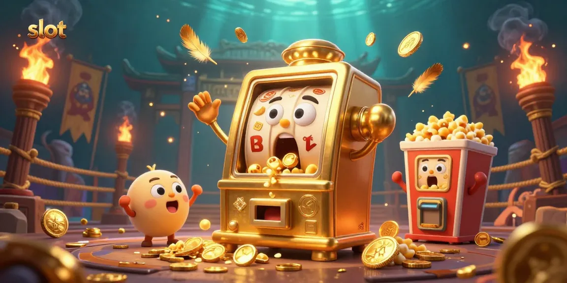 Hit the jackpot with our golden slot machine, surrounded by cheering baby slots and golden coins.
