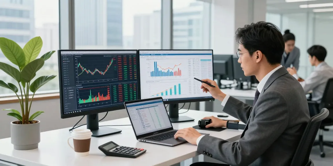 Financial analyst reviewing performance data at https://www.mpocash.net/ in a modern office setting.
