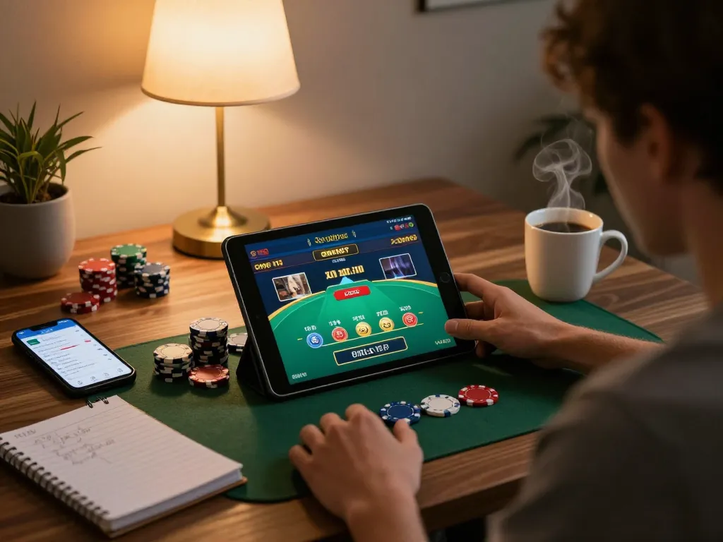 Person engaging in live dealer game on tablet while using Nhà Cái RR88.