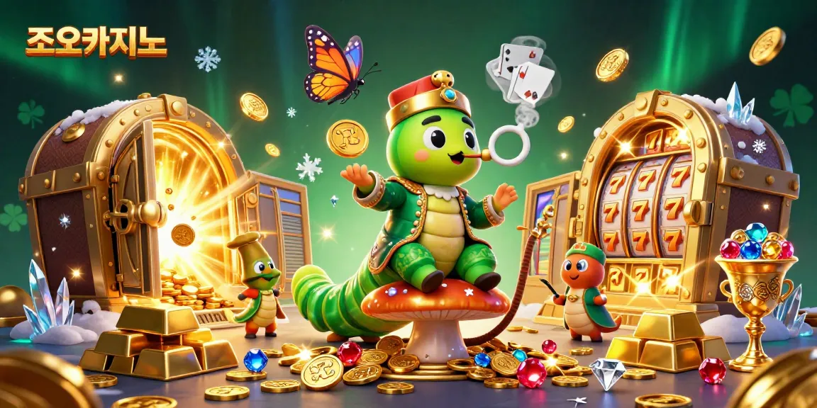 Experience the excitement of 조이카지노 with a vibrant 3D casino scene featuring a hookah-master and immense treasure.