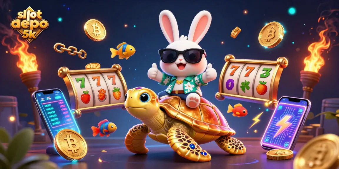 Spin the reels with excitement at slot depo 5k, featuring lucky characters and vibrant casino elements.