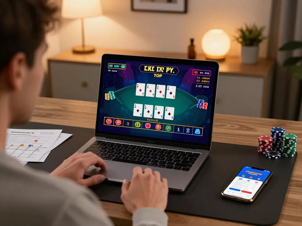 HM88 player experiencing live dealer blackjack at home with focused strategy notes.