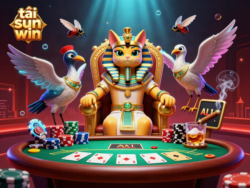 Engage with the thrilling world of tải sun win through this vibrant 3D digital casino scene.