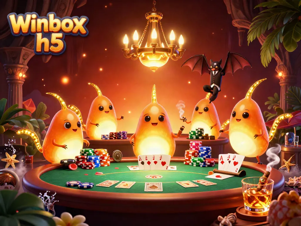 Experience the thrill of Winbox h5 with vibrant glowworms illuminating a lively casino scene.