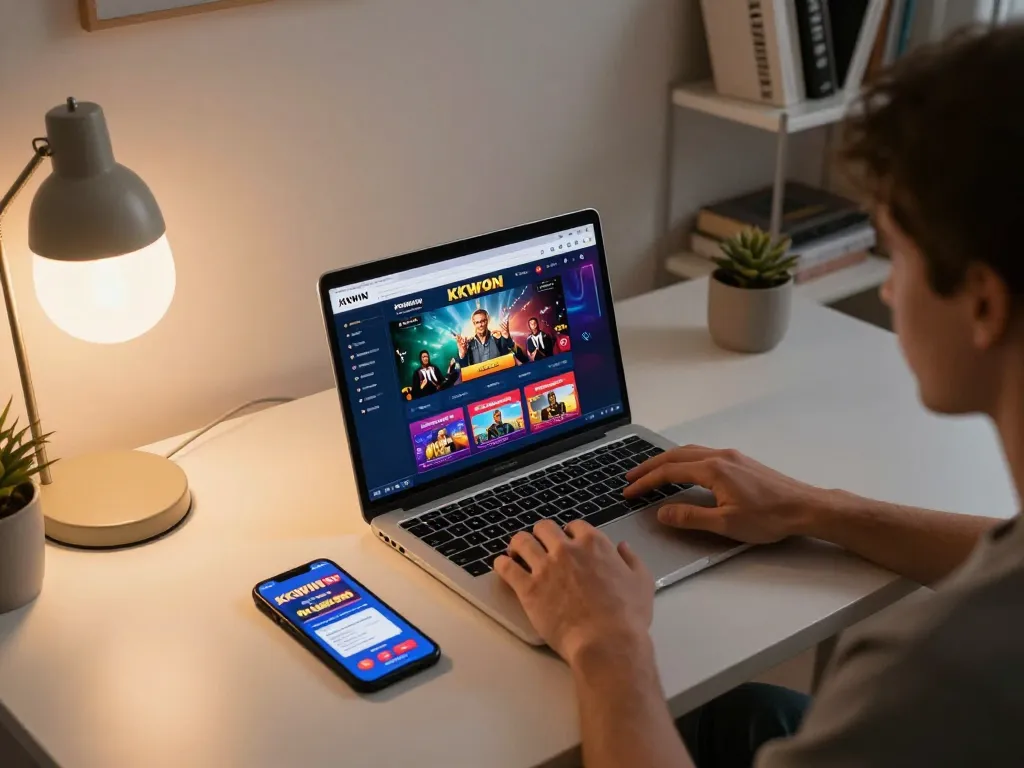 Engaging player enjoying online casino gaming at KKWIN on a sleek laptop interface