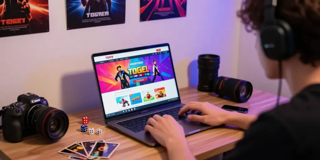 Engaged player using unsurtoto togel platform in a cozy home office.