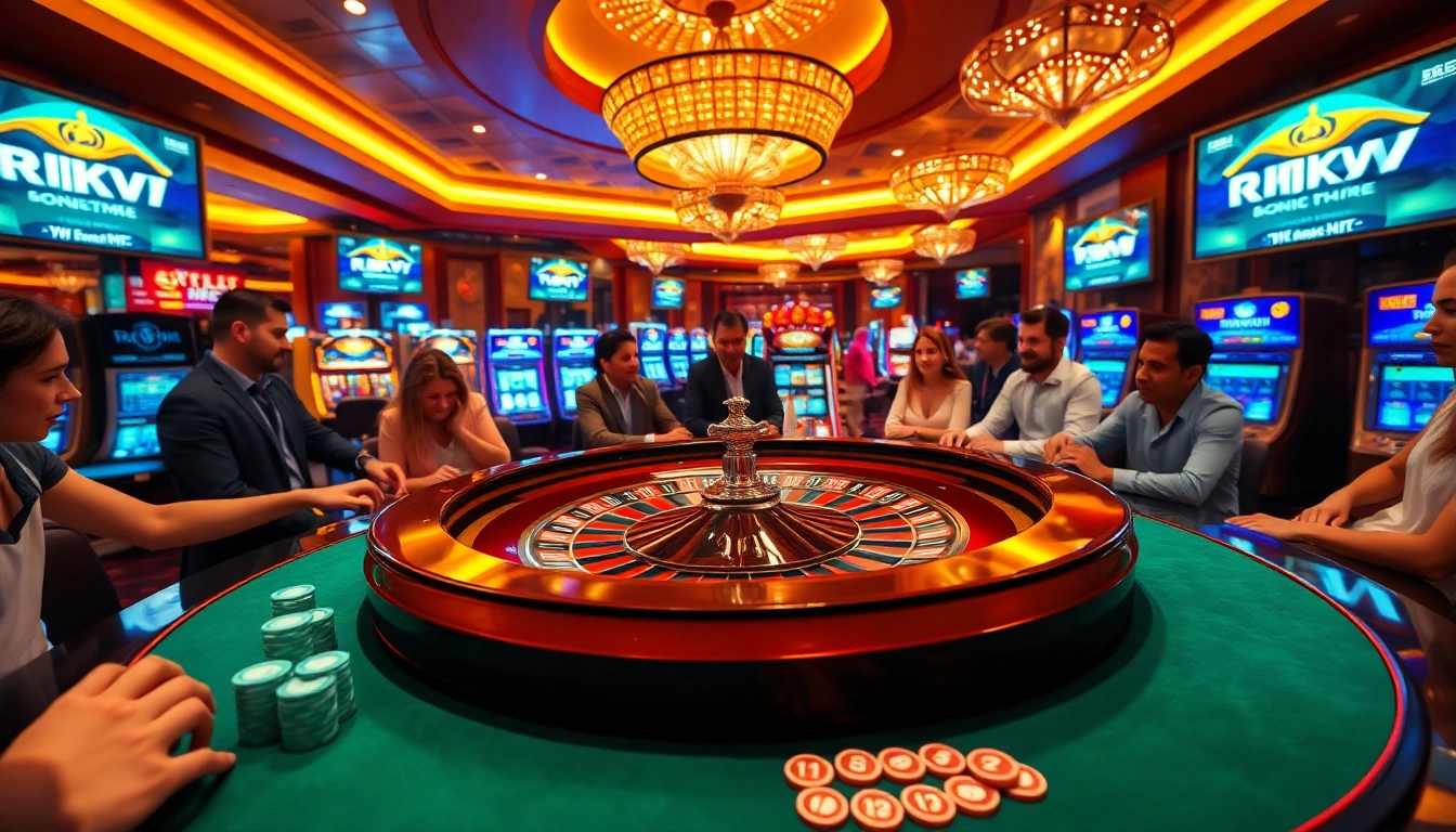 Interactive gambling experience at Rikvip with players engaging at a roulette table.