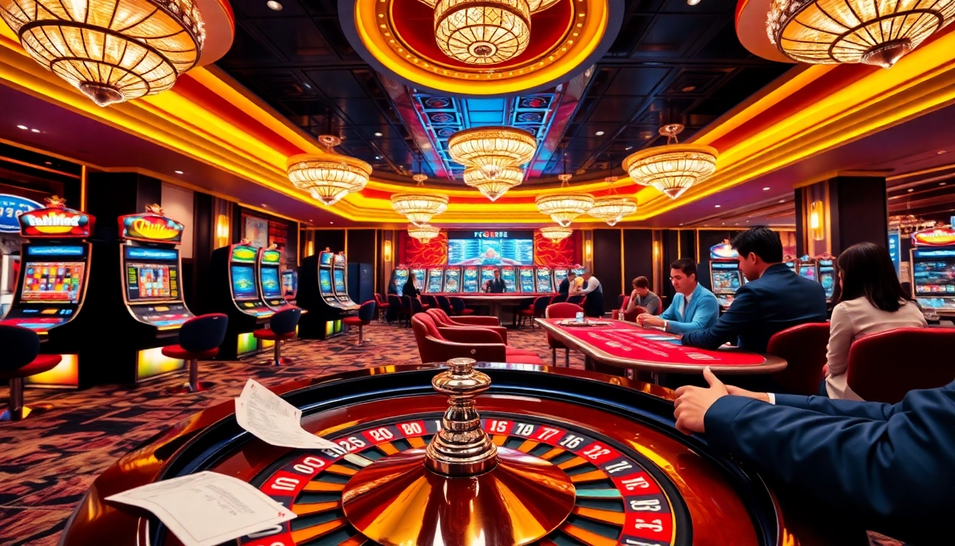 Exciting gambling scene highlighting tg88 bet with poker chips and slot machines.