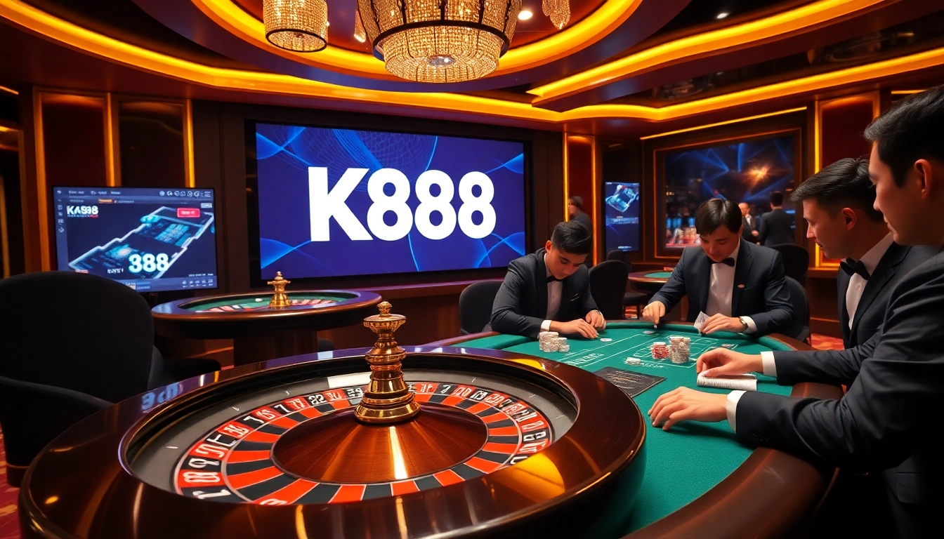 Experience the excitement of K88 at a vibrant casino with roulette and poker games.
