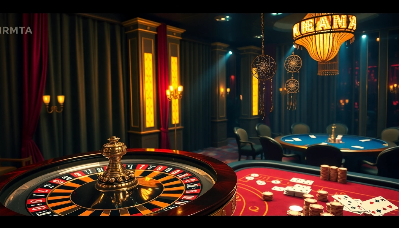 Experience the thrill of Giải mã giấc mơ in a luxurious casino setting with vibrant roulette wheels.