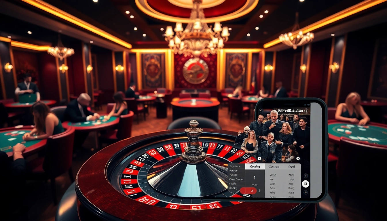 Experience the excitement of gambling at https://rr88.auction/ with a vibrant casino scene featuring poker tables and roulette wheels.