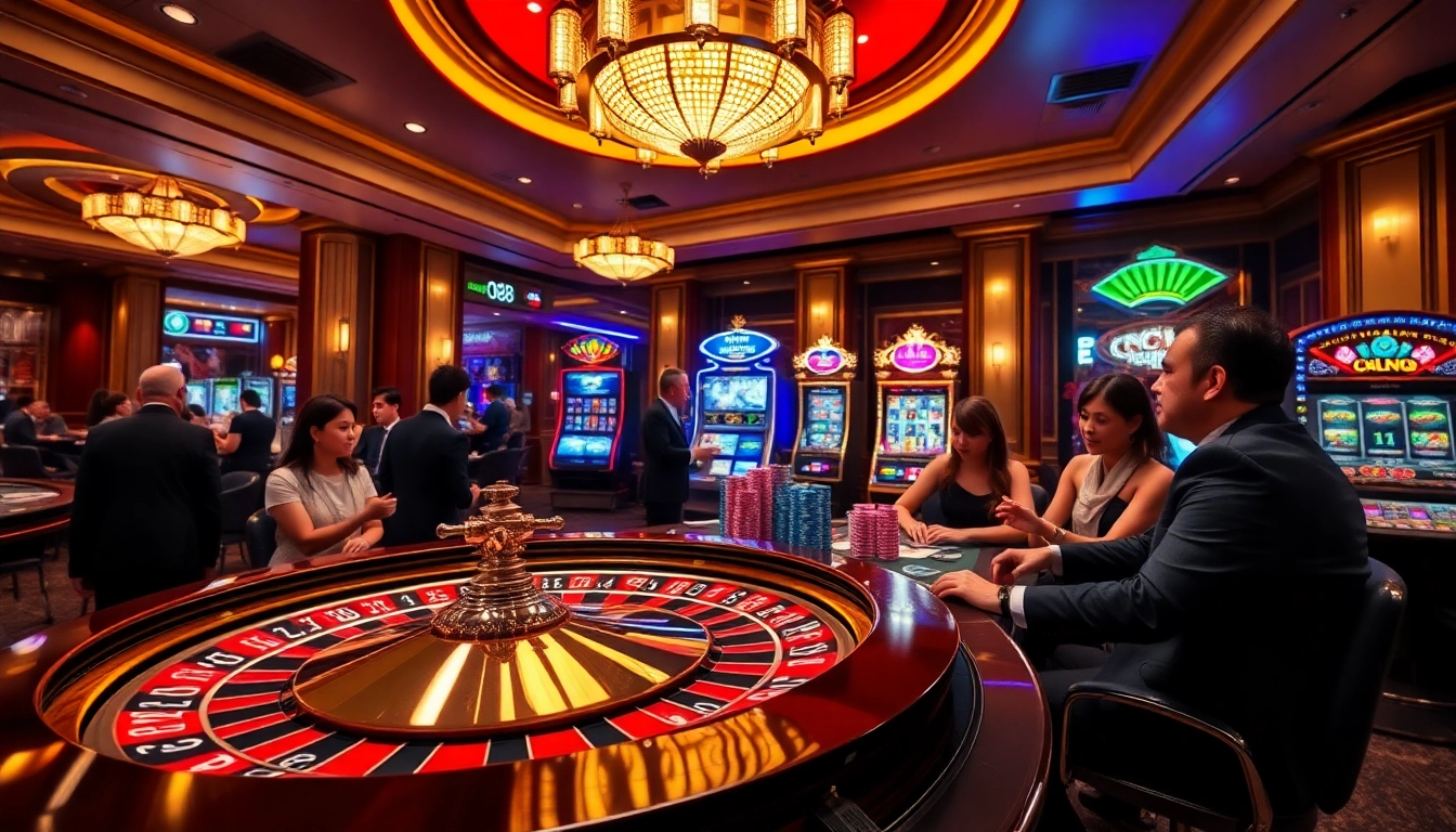 Engaging gamblers at qh88 casino with roulette and poker action, exuding excitement.