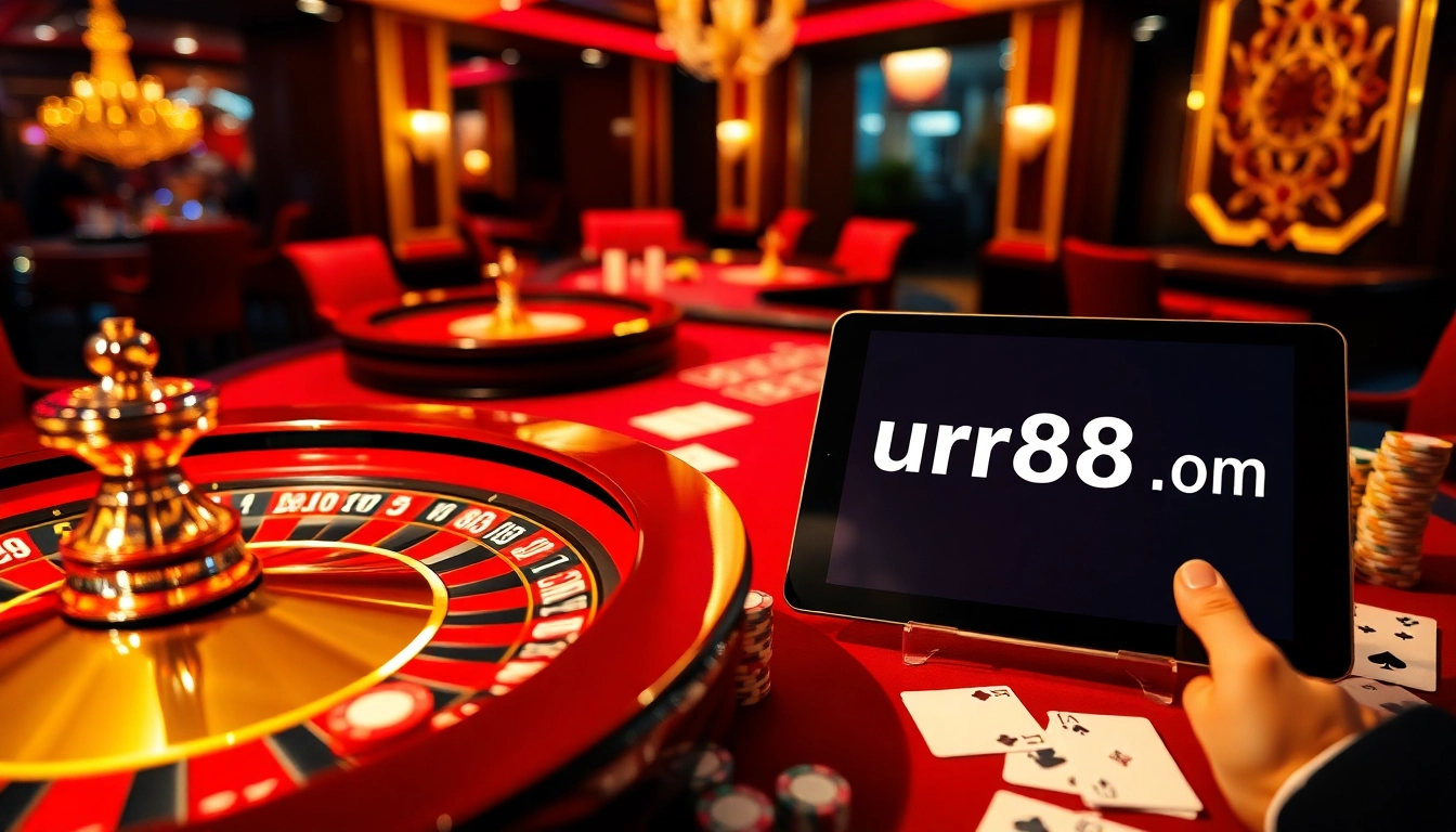 Experience thrilling games at https://urr88.com/, featuring poker chips and a roulette table.