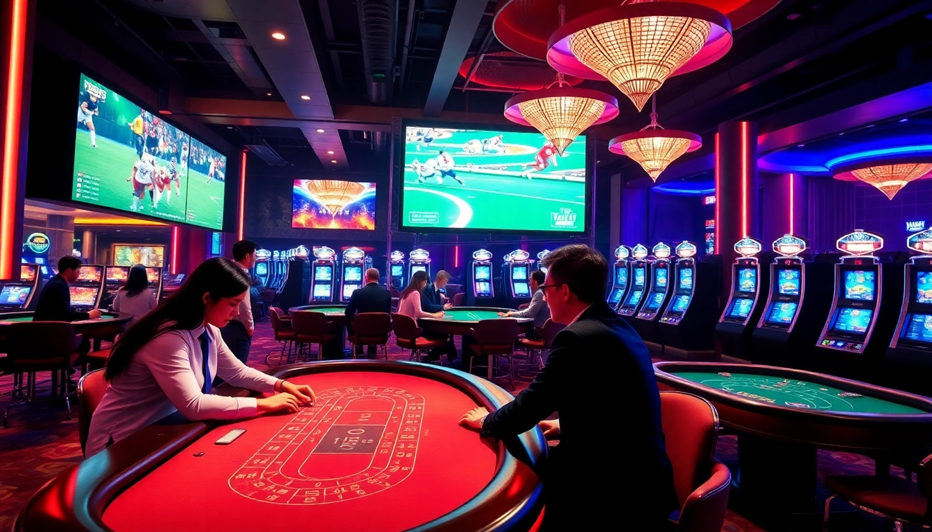 Players at 789f's vibrant online casino, showcasing excitement at gaming tables and live sports events.