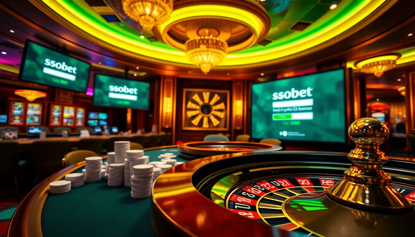 Experience the sbobet link login excitement at a luxurious casino table with poker chips and cards.