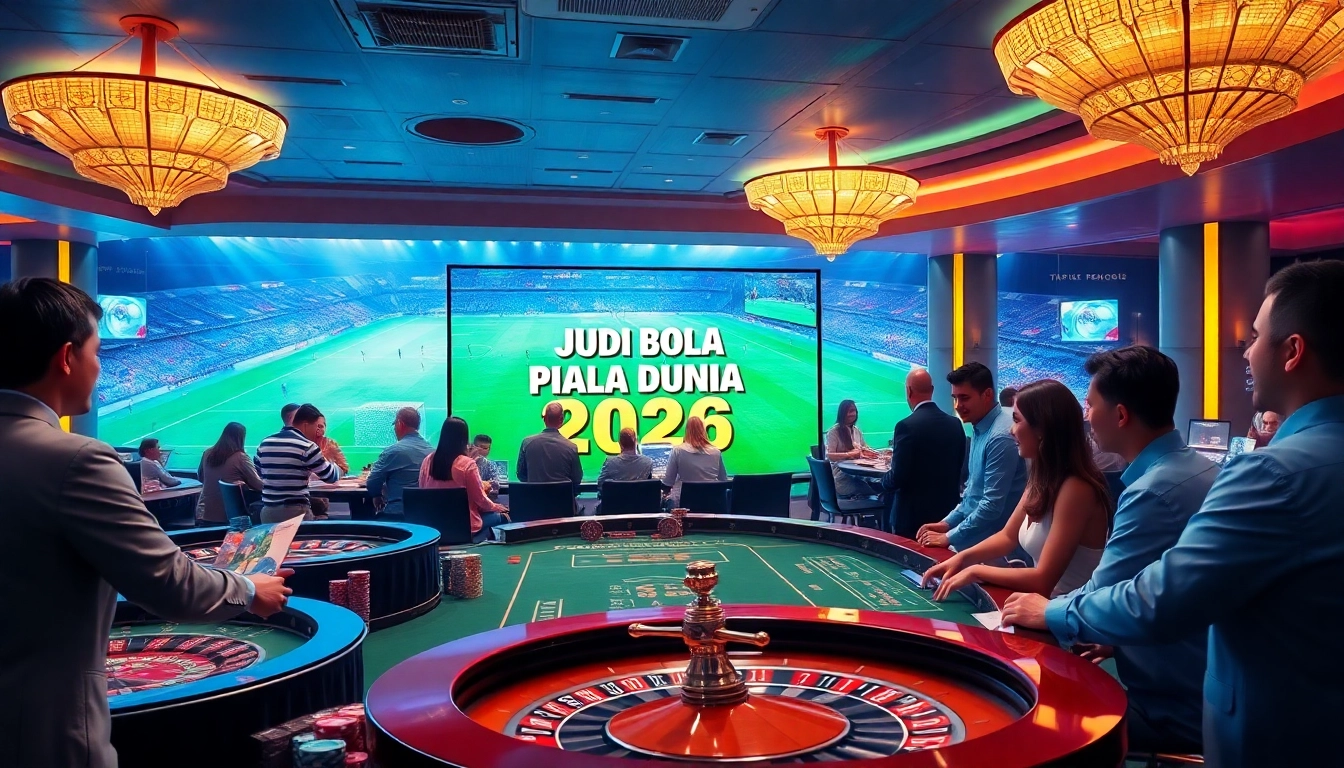 Engaging in Judi Bola Piala Dunia betting amidst a luxurious casino atmosphere.