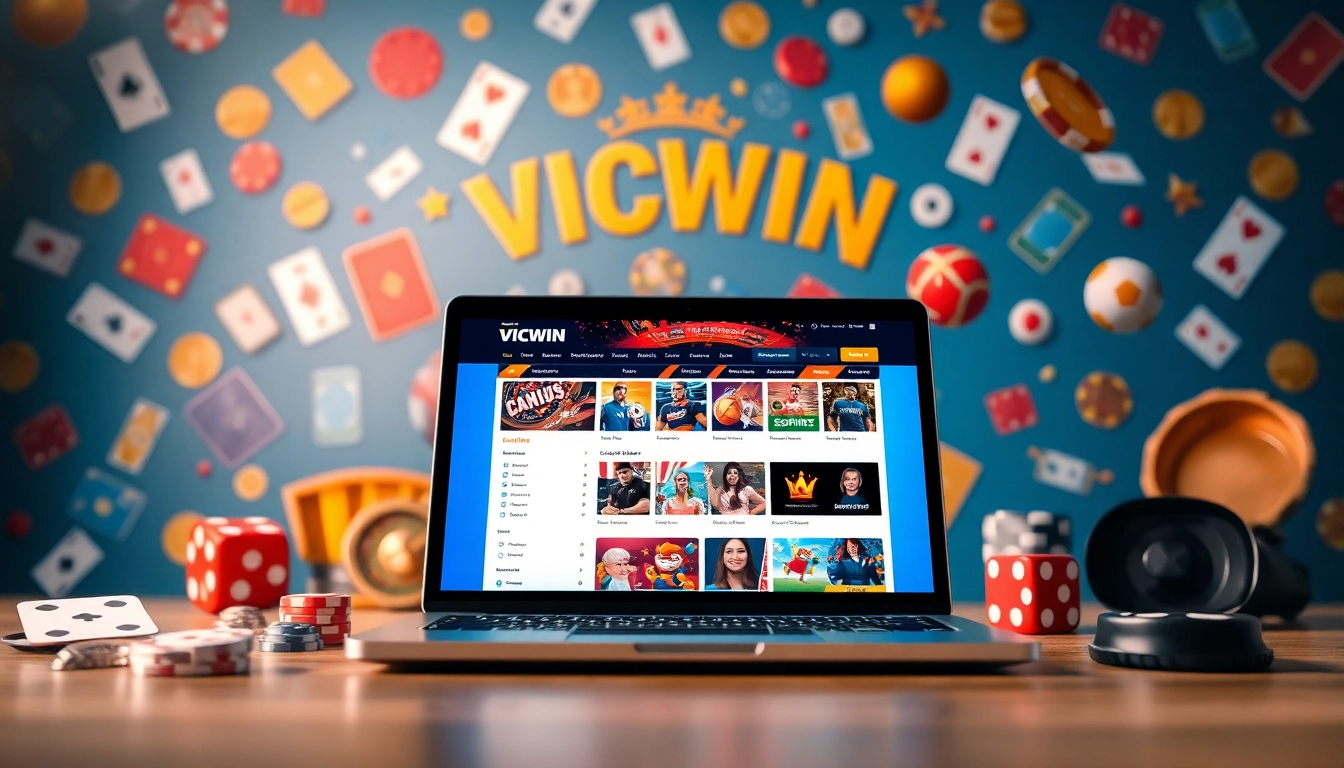 Explore the vibrant VICWIN online gaming interface, showcasing casino games and sports betting options.