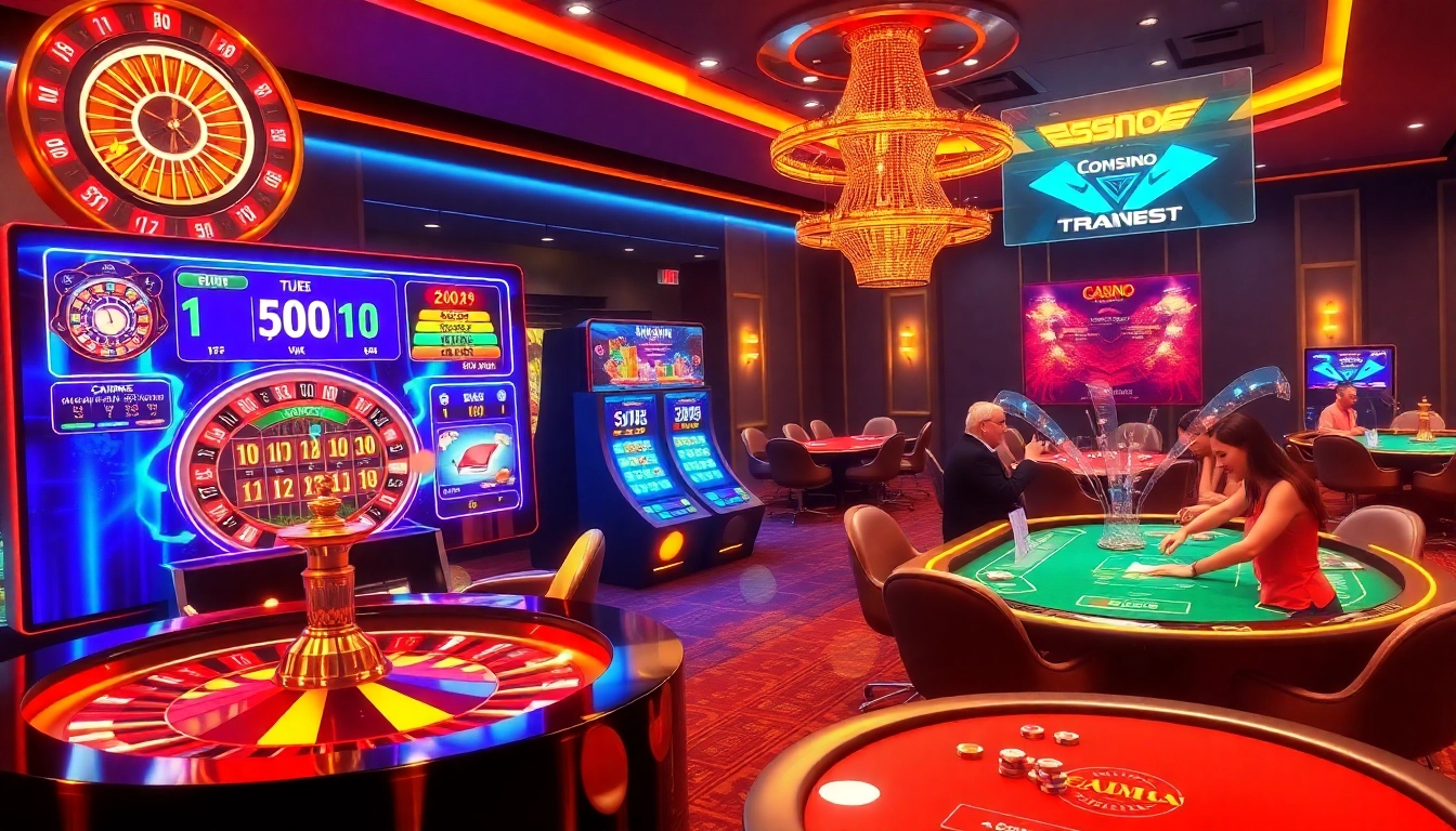 A dynamic online gambling atmosphere at https://lodetructuyen.co/ featuring vibrant gaming tables and exciting slot machines.
