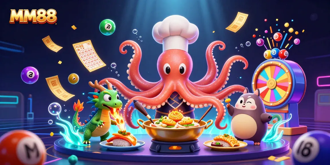 MM88 players experiencing a vibrant lottery scene with cartoon characters and colorful elements