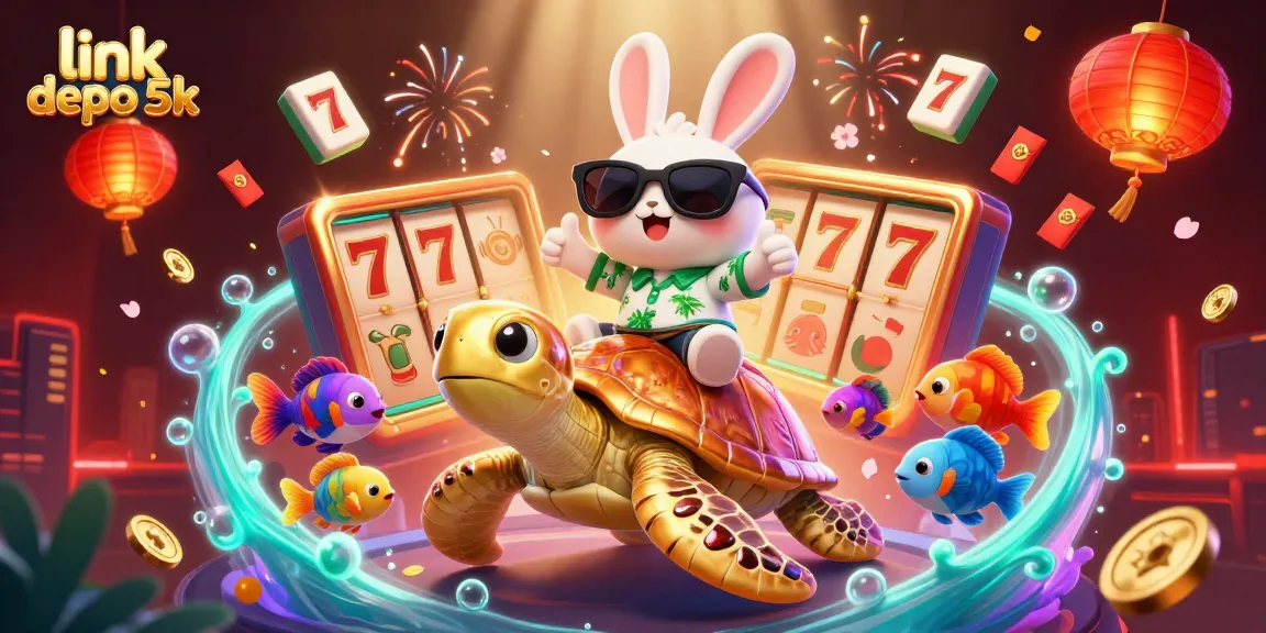 Play exciting games with link depo 5k; enjoy vibrant 3D characters and casino elements in a colorful scene.