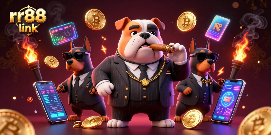 Engage with rr88 link in a vibrant digital casino scene featuring cartoon mafia characters and crypto elements.