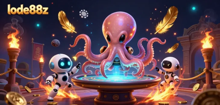 Engage in thrilling poker action at lode88z with vibrant alien octopus and dynamic gameplay elements.