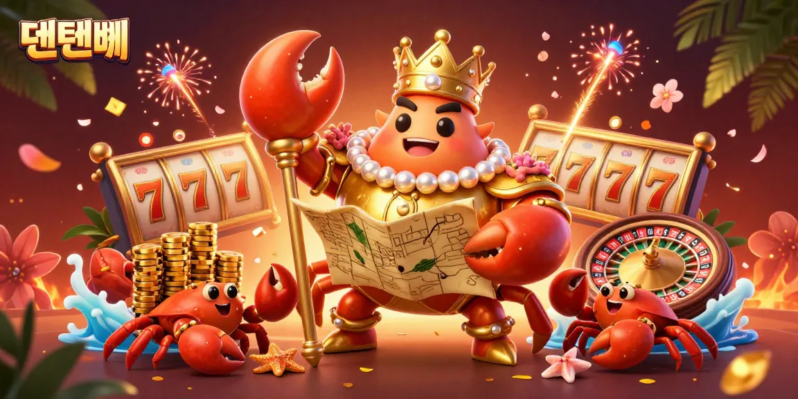 Experience thrilling gaming with 텐텐벳 in a vibrant casino scene featuring a golden crab emperor.