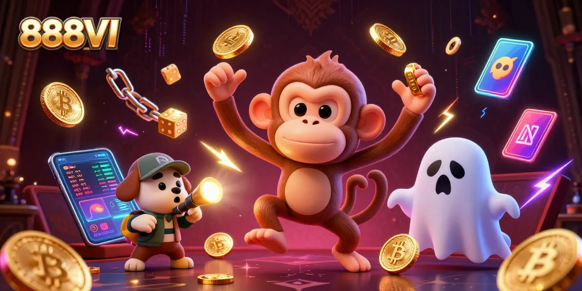 Engage with 888VI as a playful ghost-hunter puppy tracks a juggling monkey in an immersive casino.