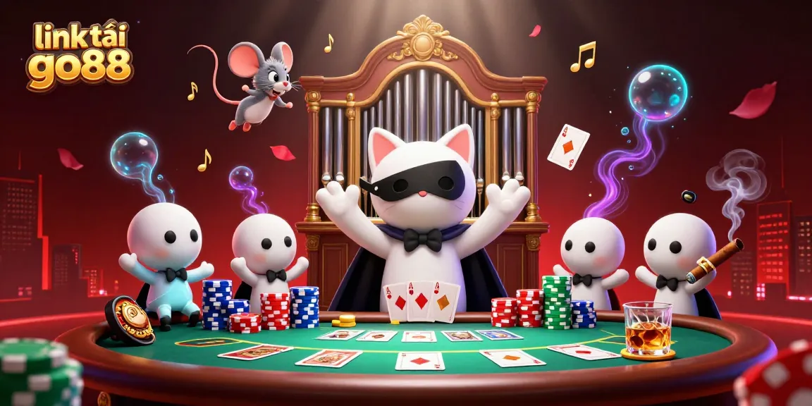 Play link tải go88 with excitement at this vibrant casino scene featuring cartoon characters and gaming elements.
