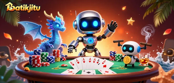Bermain seru di batikjitu dengan karakter robot futuristik dan elemen poker menarik.