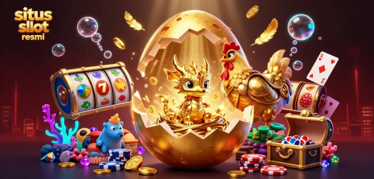 Playing the situs slot resmi with a vivid dragon on poker chips surrounded by exciting gaming elements