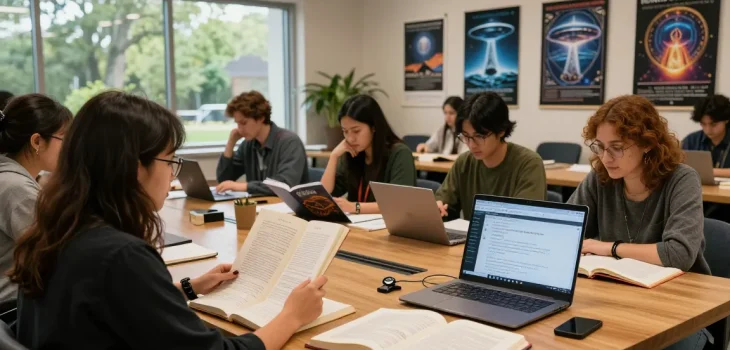 Explore spiritual insights in T Allen Greenfield's book UFOnauts at https://tallengreenfield.com library study scene.