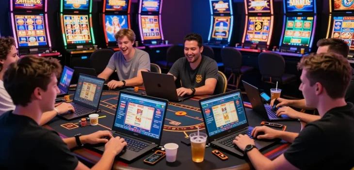 Coloksgp link alternatif displayed on multiple devices in a lively gambling setting.